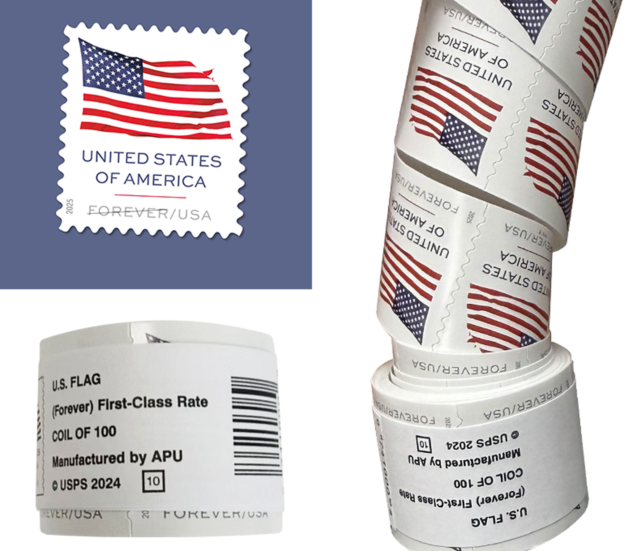 2025 U.S. Flag Stamps Roll 100 pcs - Forever Stamps